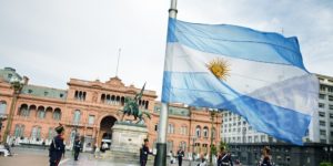 The Argentina flag, Casa Rosada, Plaza de Mayo, Buenos Aires, Argentina.